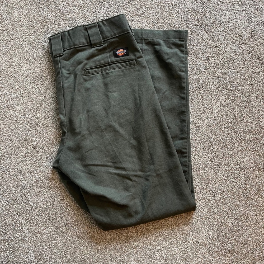 Mens Dickies Straight Leg Work Pants 32x30 Olive Green Excellent Chino Trousers
